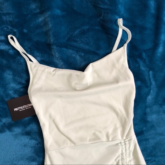 PYT Sage Green Mesh Ruched Bodycon Dress Sz 2 NWT - Picture 3 of 9